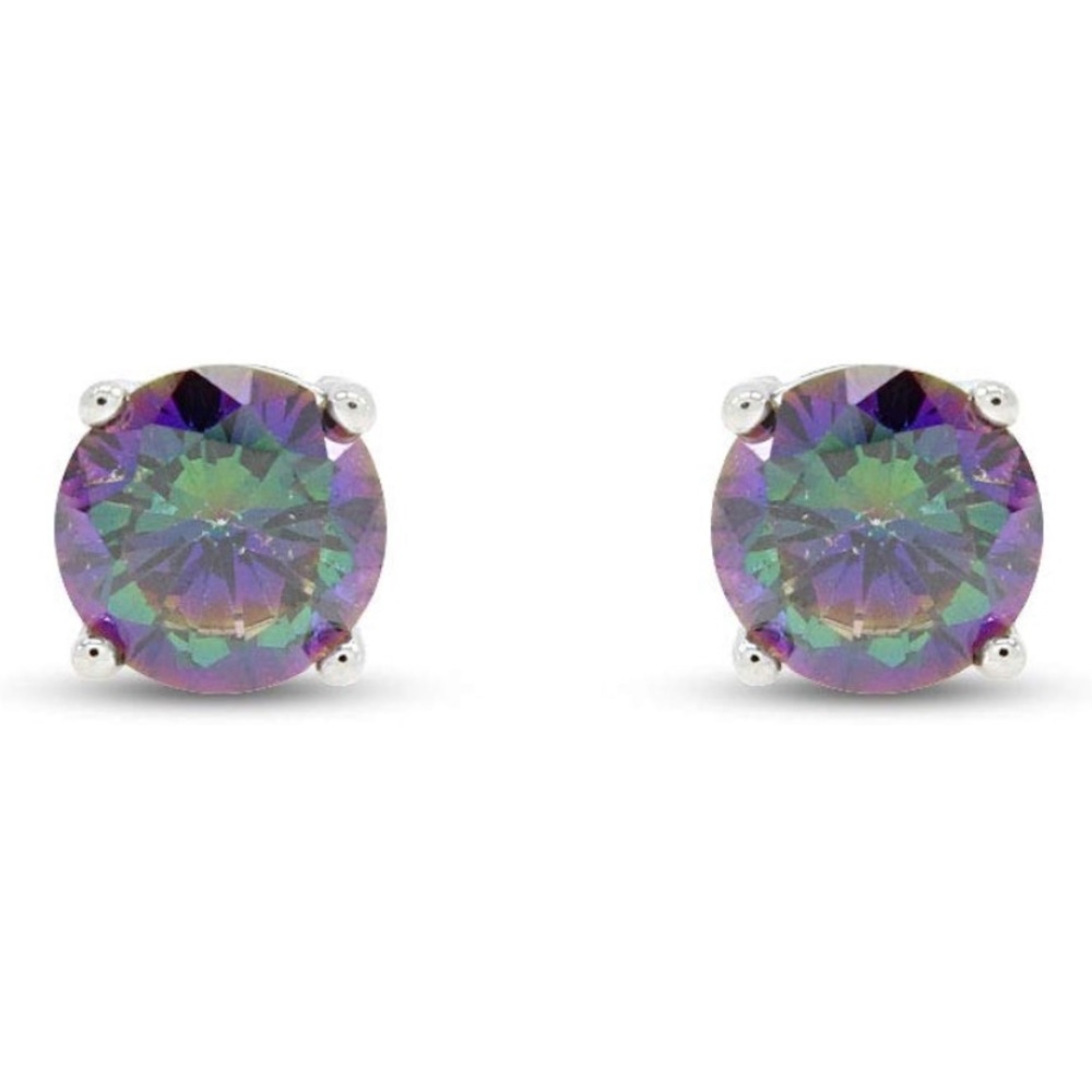 14k 925 Mystic Fire Topaz Round Brilliant Cut Solitaire Earrings